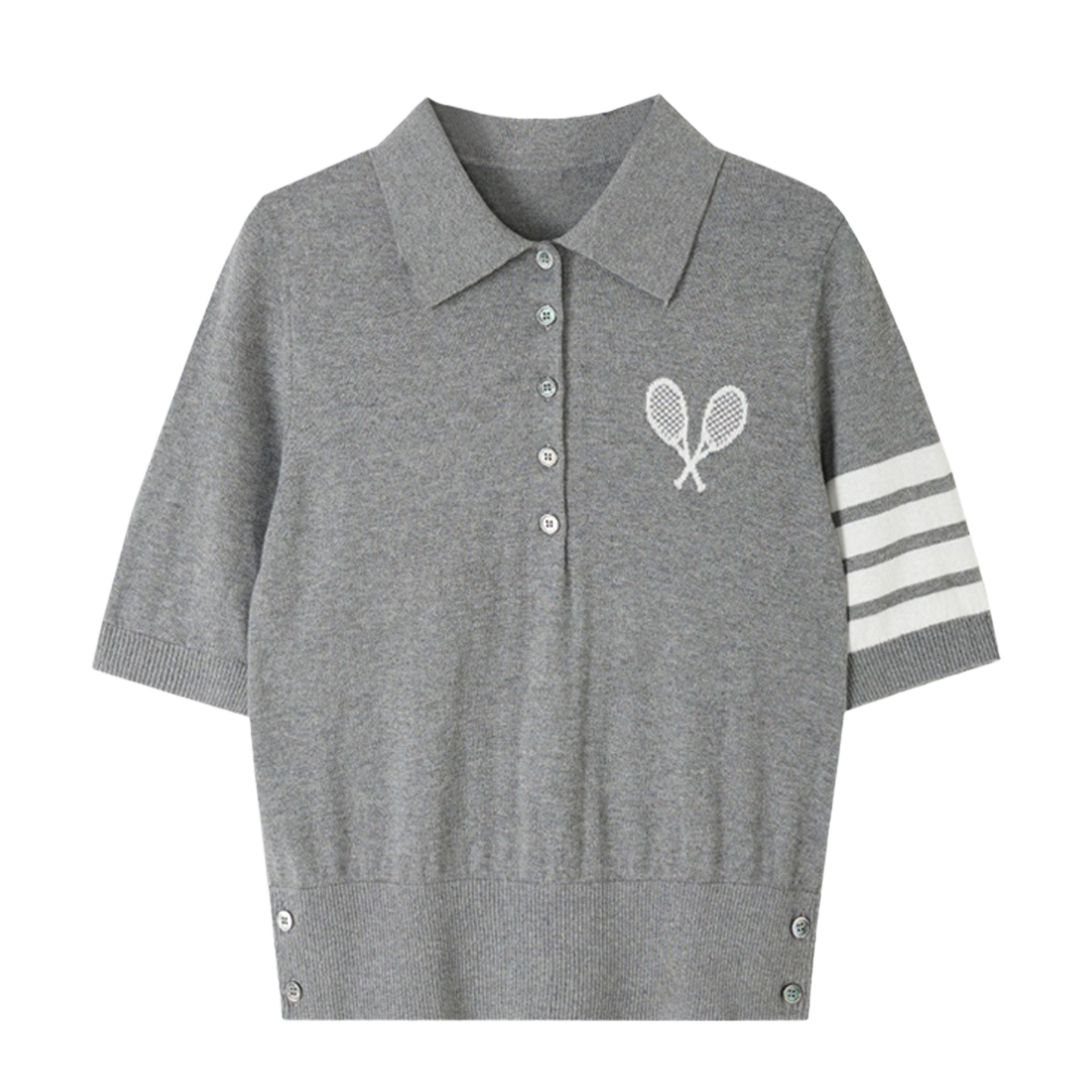 Women's Polo Knit Top – Tennis Racket Print THOM TREND