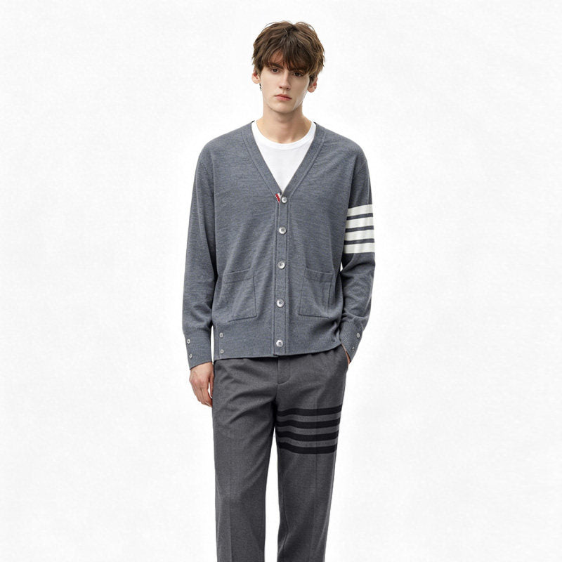 Wool Four-Bar Stripe Knit Cardigan THOM TREND