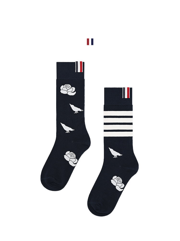 Flowery four-stripe socks THOM TREND