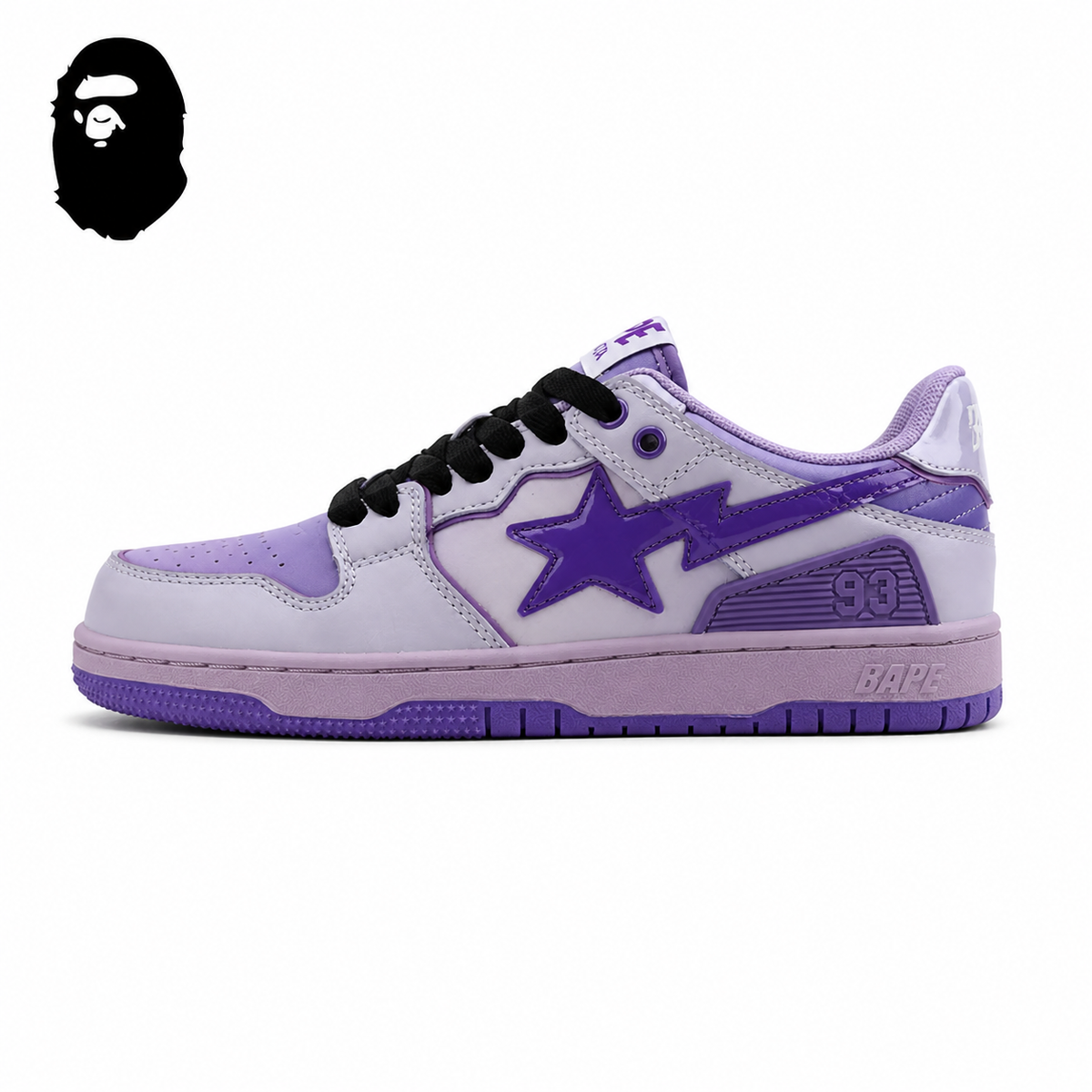 BAPE STA Tokyo Low-Top Sneakers - Lavender Purple, single side view on a white background