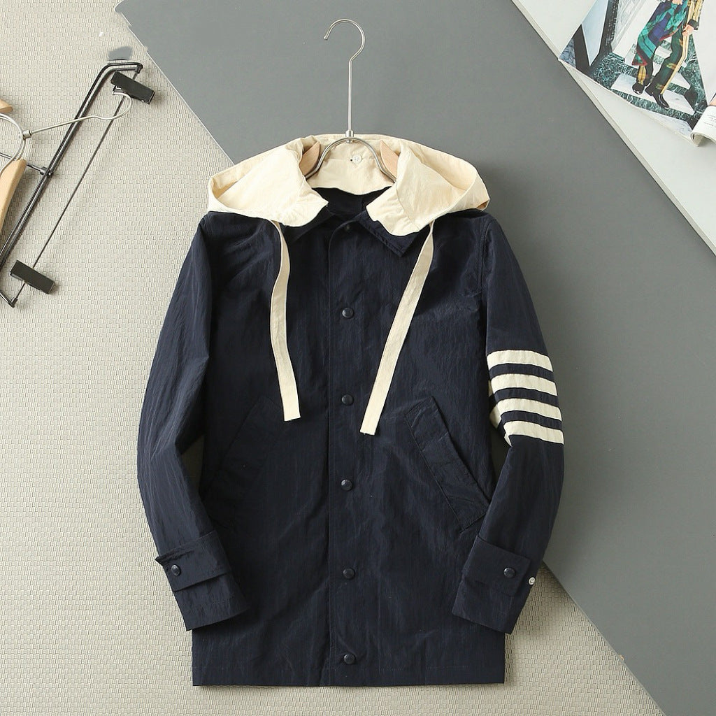Thom Browne Unisex Detachable-Hood Jacket with Four-Bar Stripes