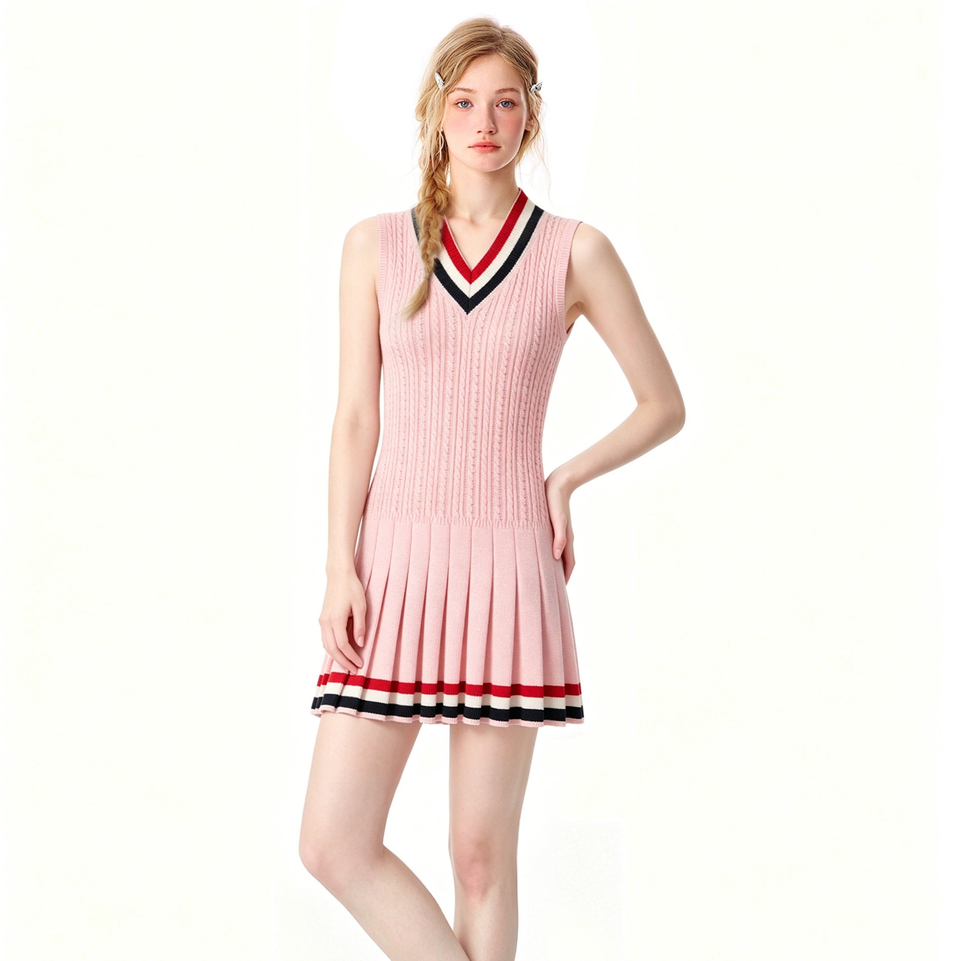 Striped V-Neck Sleeveless Knit Dress THOM TREND