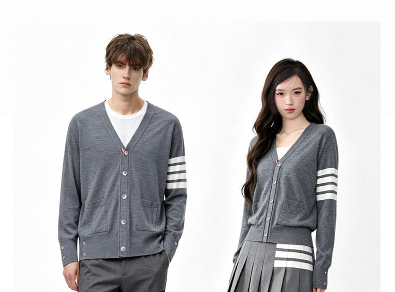 Wool Four-Bar Stripe Knit Cardigan THOM TREND