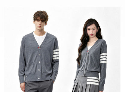 Wool Four-Bar Stripe Knit Cardigan THOM TREND