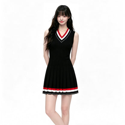 Striped V-Neck Sleeveless Knit Dress