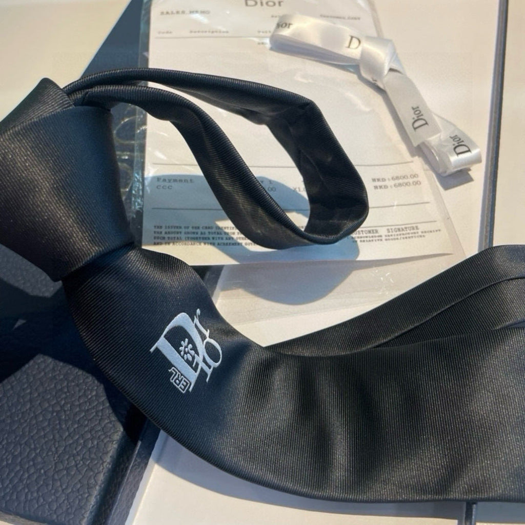 Dior Style Men's Oblique Logo Silk Tie - Detail Image 8