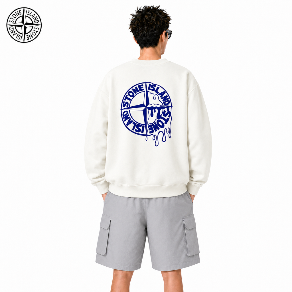 Stone Island Melting Compass Back Graphic Crewneck Sweatshirt on male model - back view
