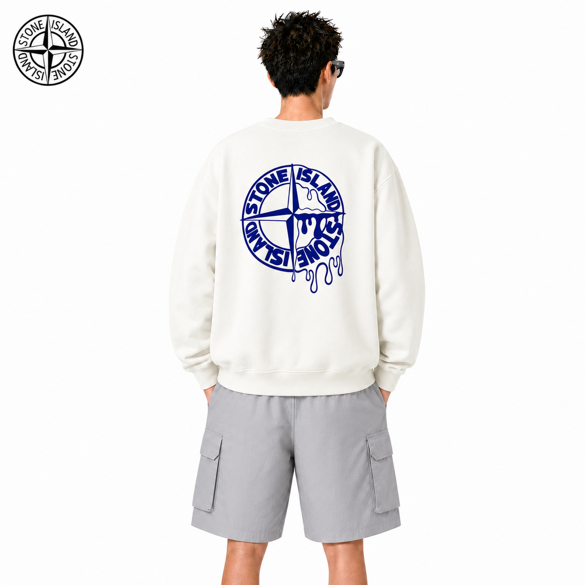 Stone Island Melting Compass Back Graphic Crewneck Sweatshirt on male model - back view