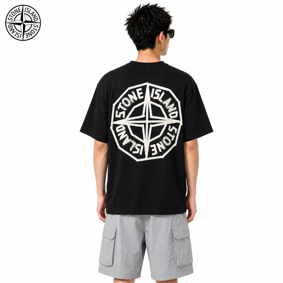 Stone Island Octagon Compass Back Graphic Cotton T-Shirt on male model - back view