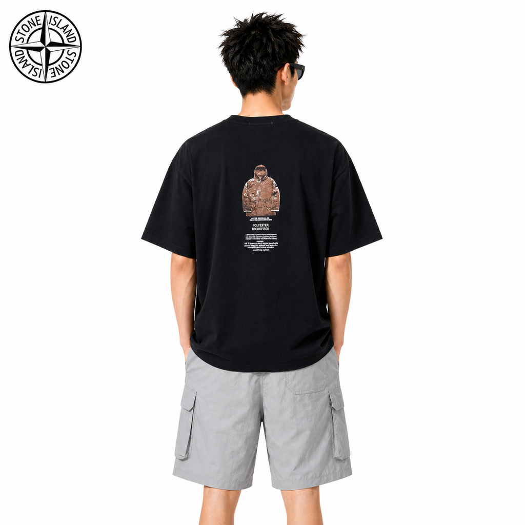 Stone Island Archive Jacket Back Graphic Cotton T-Shirt on male model - back view