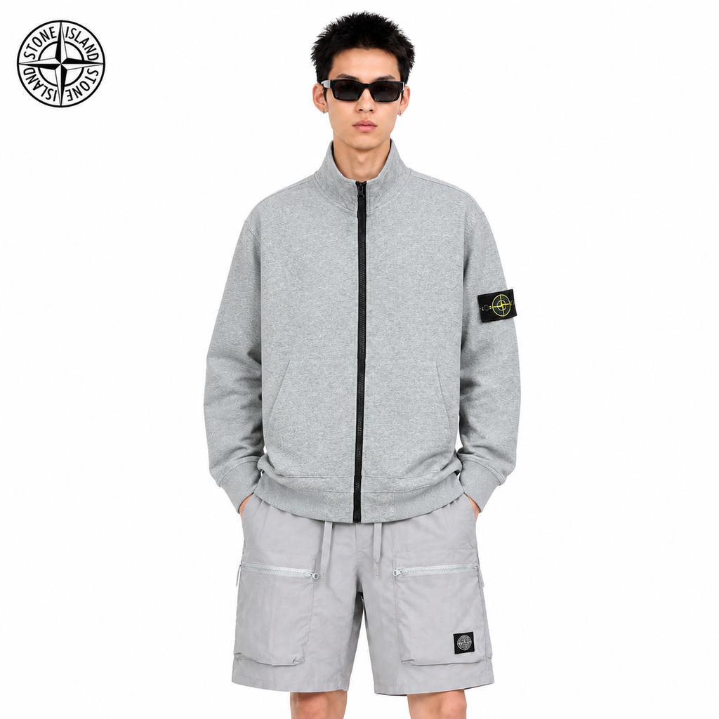Stone Island Brushed Fleece Compass Badge Zip Sweatshirt on male model - front view