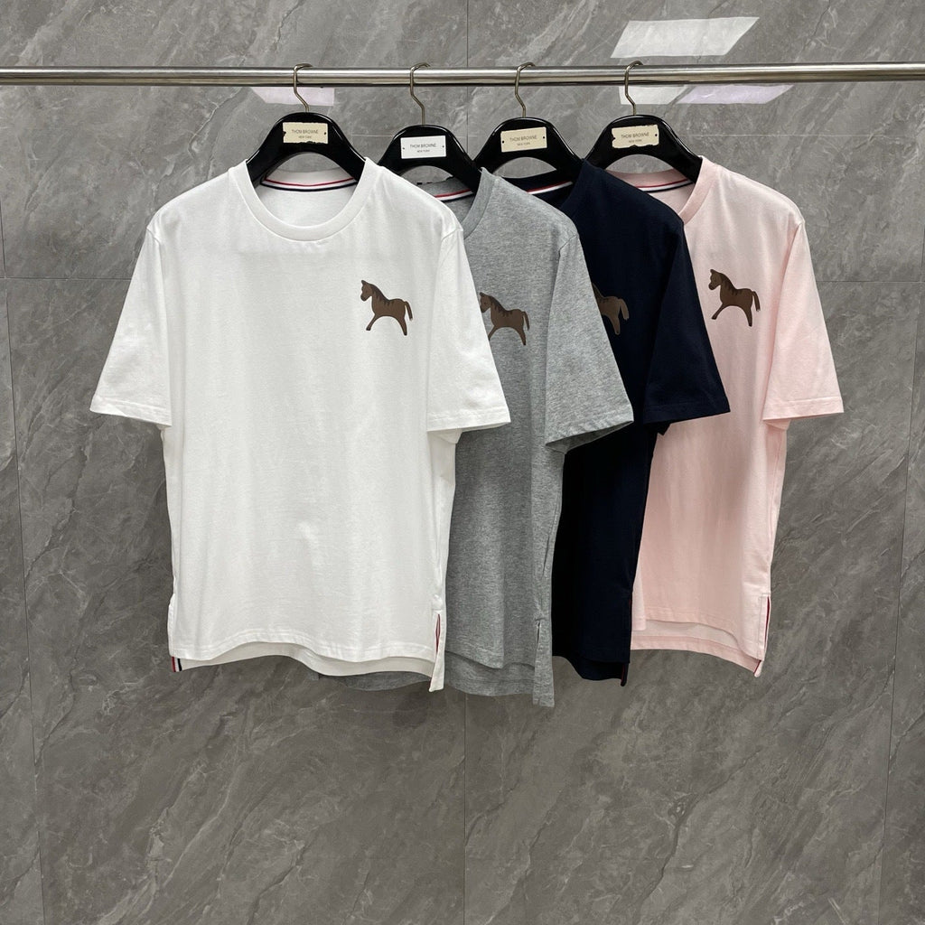 Four-Bar Crew Neck Short Sleeve T-Shirt by Thom Browne, product detail view