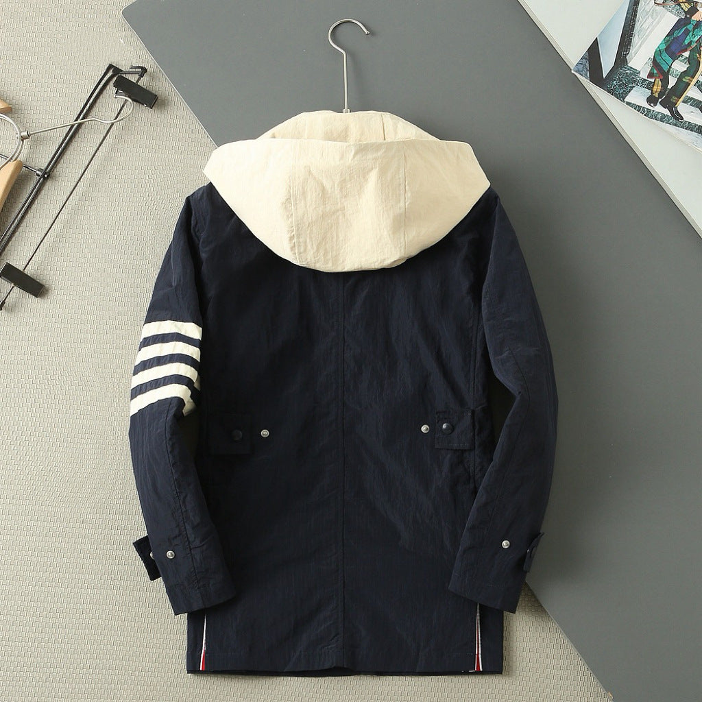 Thom Browne Unisex Detachable-Hood Jacket with Four-Bar Stripes