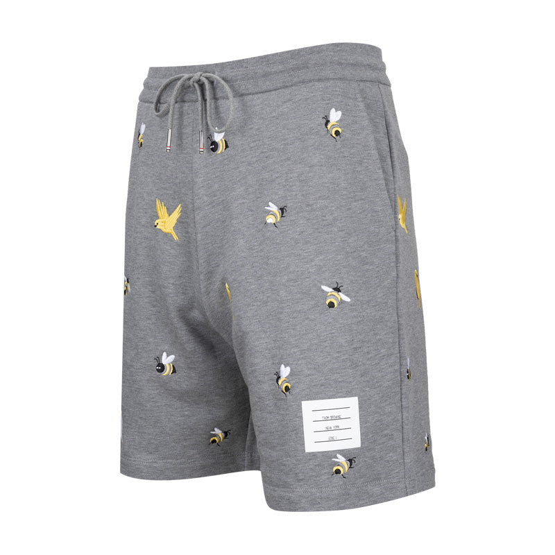 Bee and bird embroidered shorts