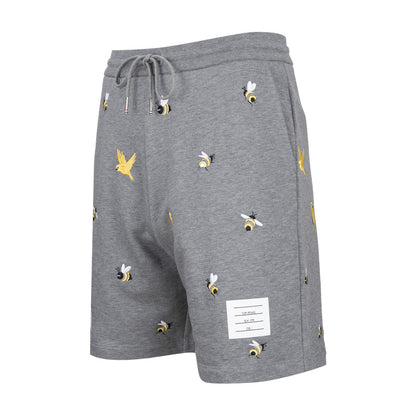 Bee and bird embroidered shorts
