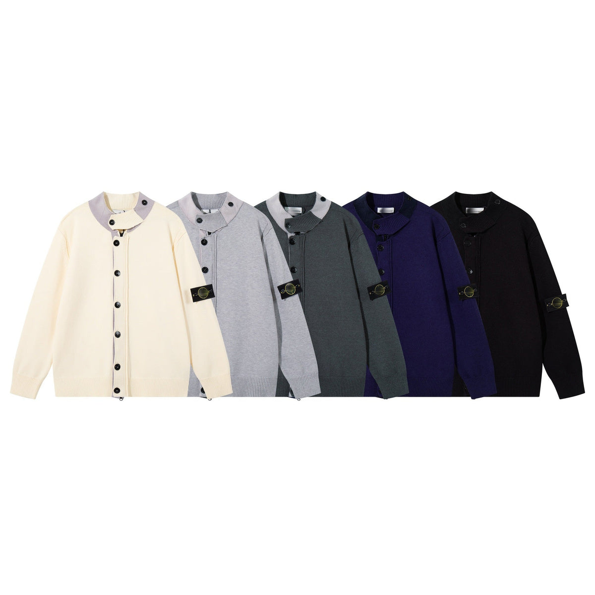 Stone Island Contrast-Collar Button Knit Cardigan - Light Gray product detail view