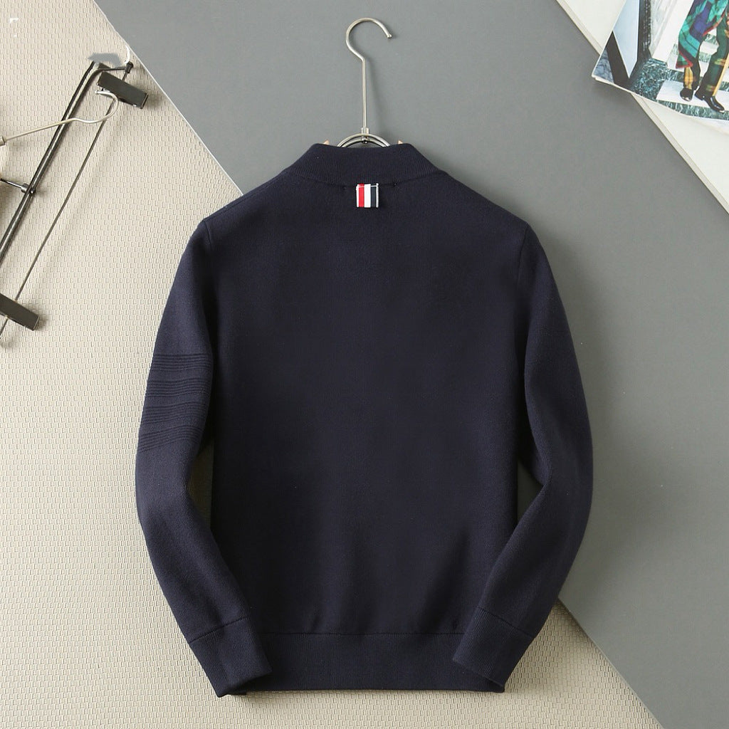 Thom Browne Unisex Zip-Up Knit Bomber Jacket with Tonal Four-Bar Detail