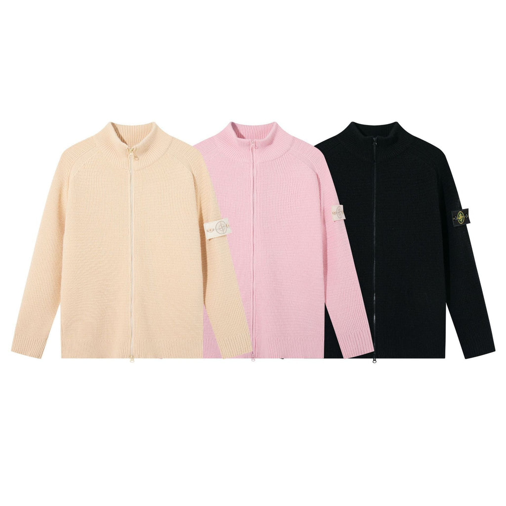 Stone Island Ribbed Mock-Neck Zip Knit Cardigan - Black product detail view