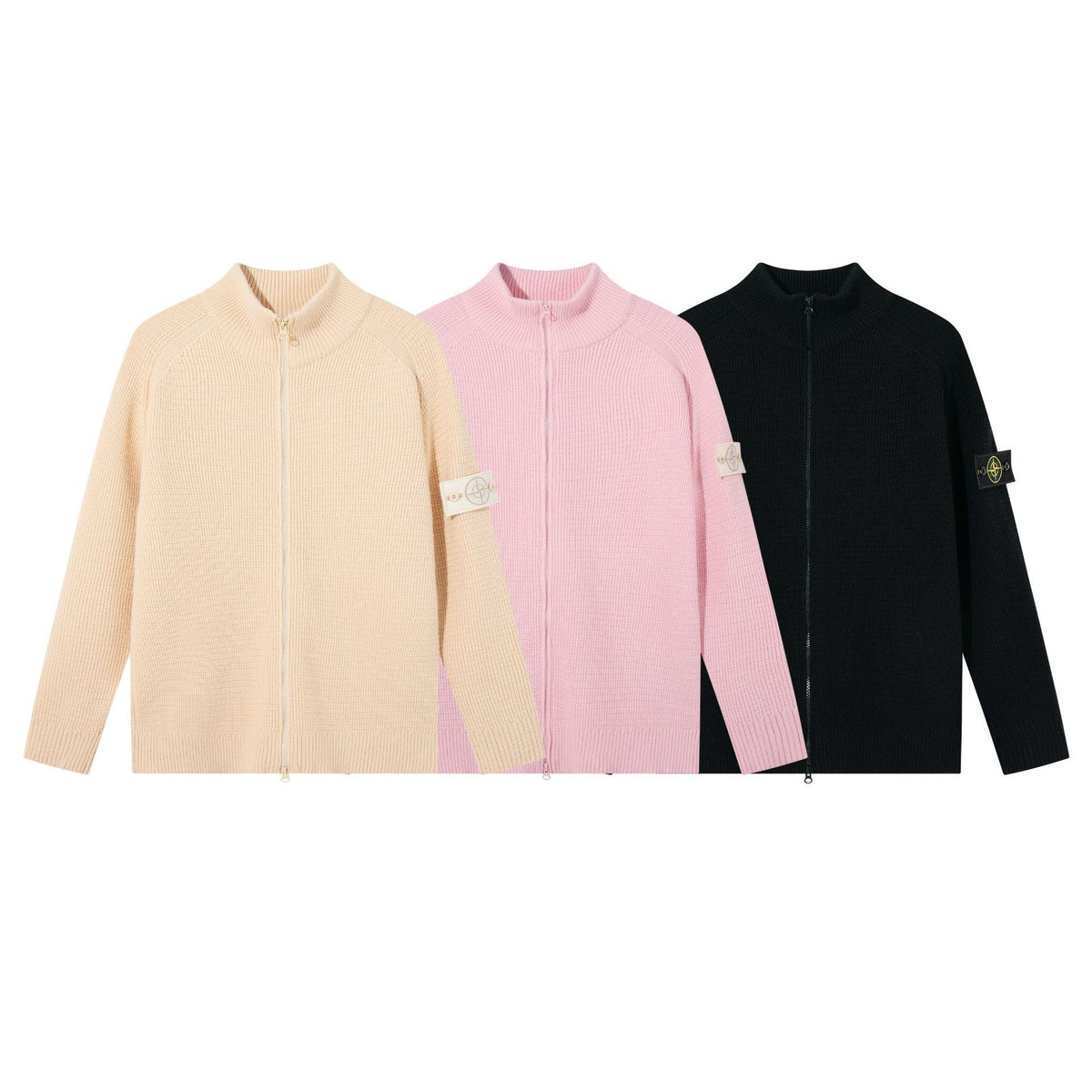Stone Island Ribbed Mock-Neck Zip Knit Cardigan - Black product detail view