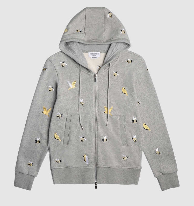 Premium 100% Cotton Embroidered Hoodie - Artistic Zip - Up Hooded Sweatshirt by Thom Browne, garment detail view