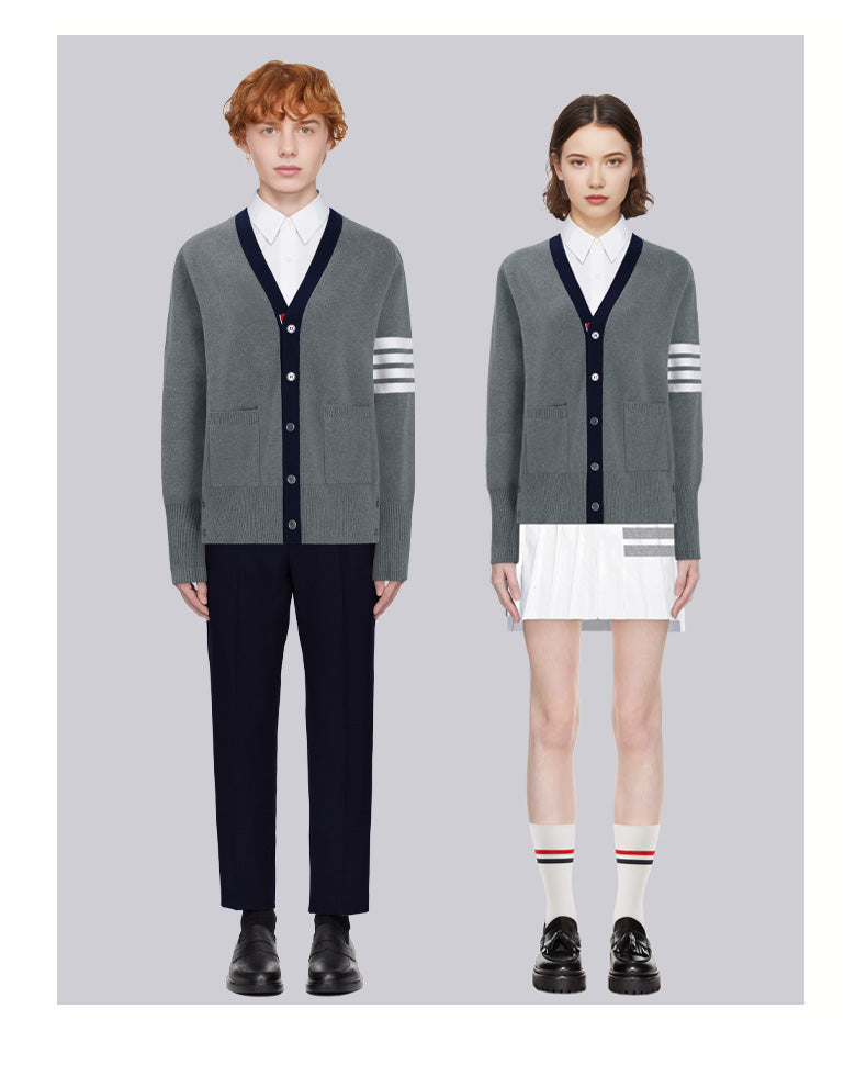 Unisex cardigan by Thom Browne, knitwear detail view