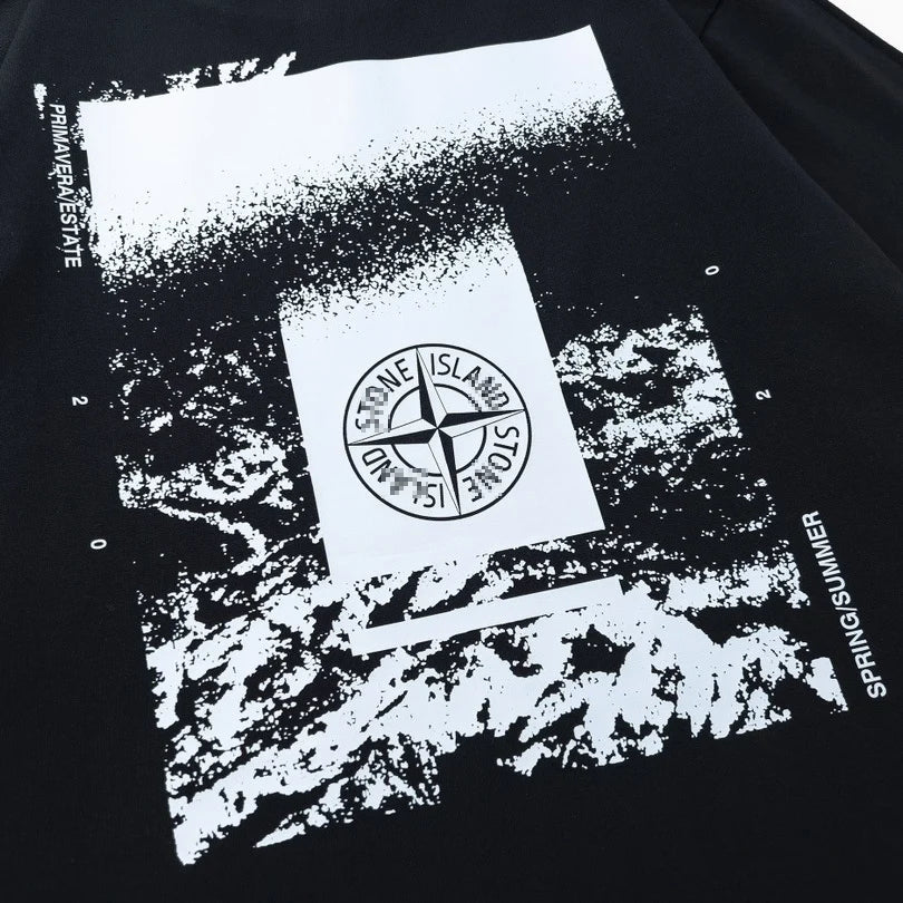 Stone Island Abstract Monochrome Back Graphic Cotton T-Shirt - Black product detail view