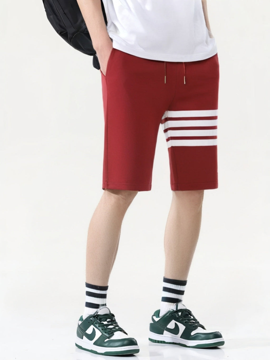 Thom Browne Style Unisex Shorts with Signature Four-Bar Detail - Image 9