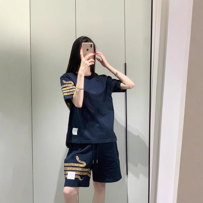 2025SS Unisex snake embroidered short-sleeved suit THOM TREND