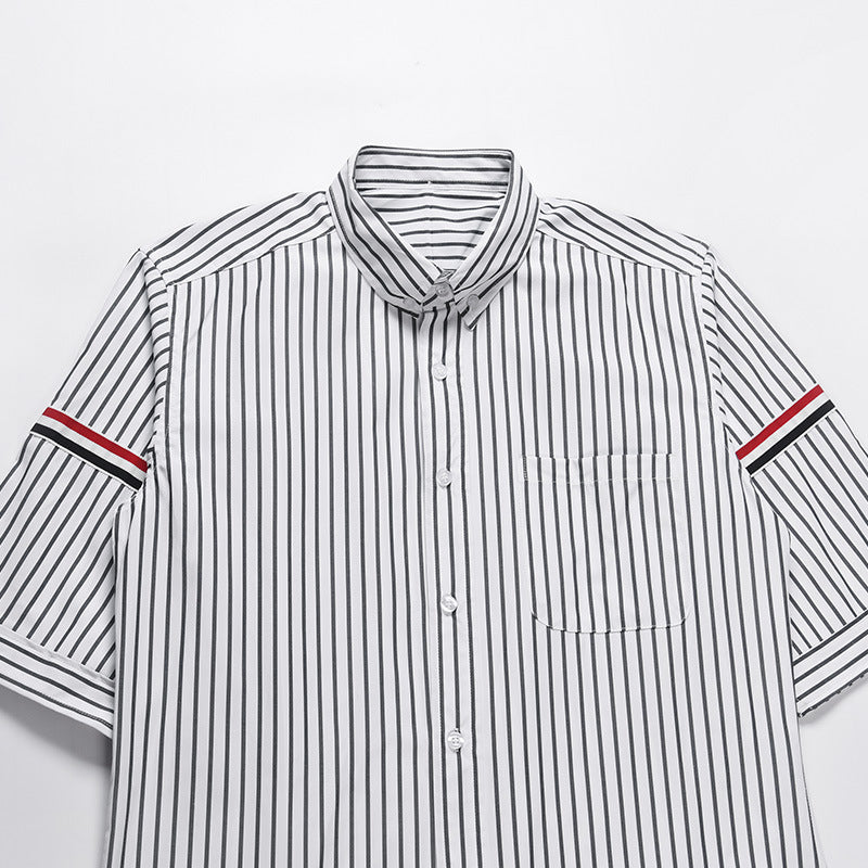 Unisex Pocket Webbing Short-Sleeve Shirt by Thom Browne, shirt detail view