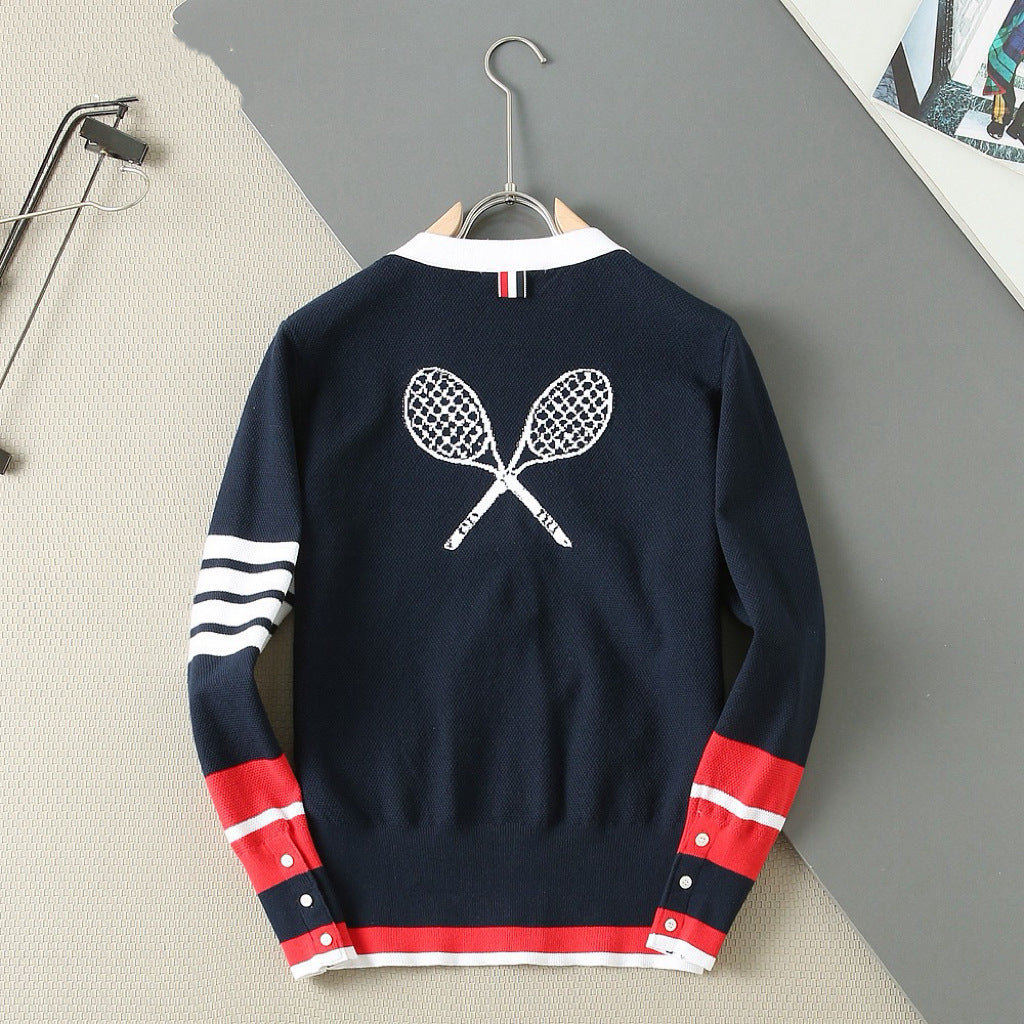Thom Browne Unisex Tennis Racket V-Neck Knit Cardigan