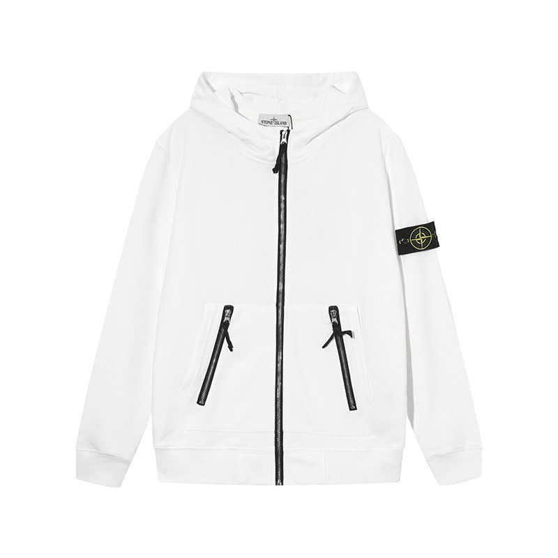 Stone Island Compass Badge Zip-Up Fleece Hoodie - Blue product detail view