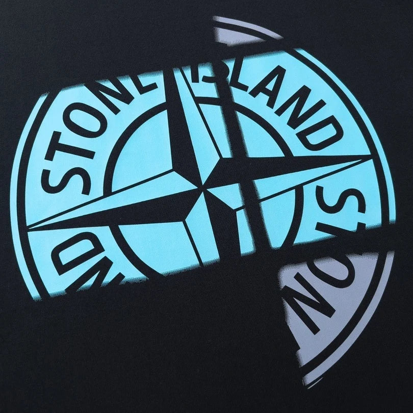 Stone Island Fragmented Blue Compass Cotton T-Shirt - Black product detail view