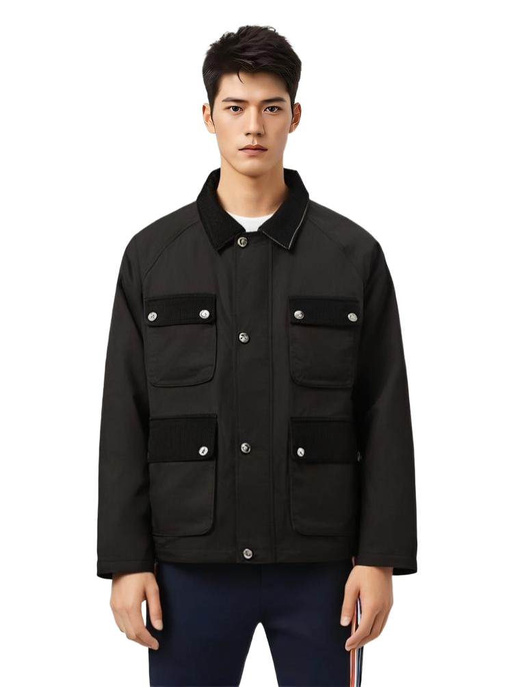Multi-pocket jacket by Thom Browne, outerwear detail view