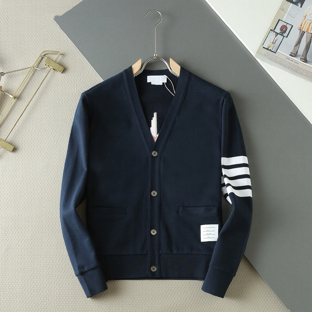 Thom Browne Unisex Sailboat V-Neck Cardigan with Four-Bar Stripes