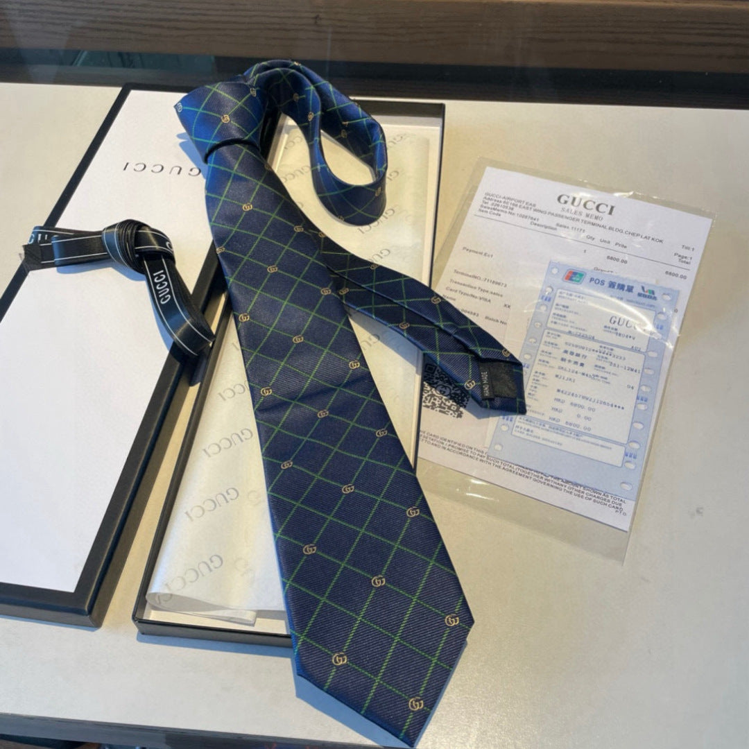 Gucci Style Men's Geometric Jacquard Silk Tie - Detail Image 3