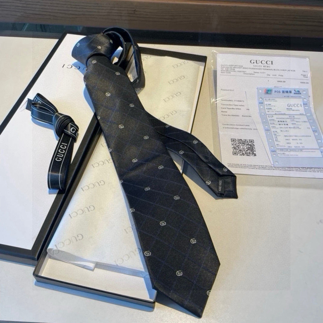 Gucci Style Men's Geometric Jacquard Silk Tie - Detail Image 4