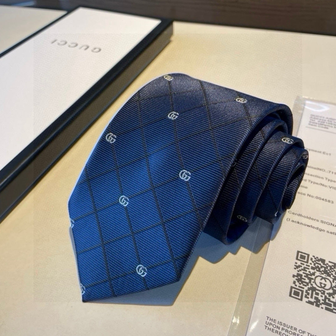 Gucci Style Men's Geometric Jacquard Silk Tie - Detail Image 6