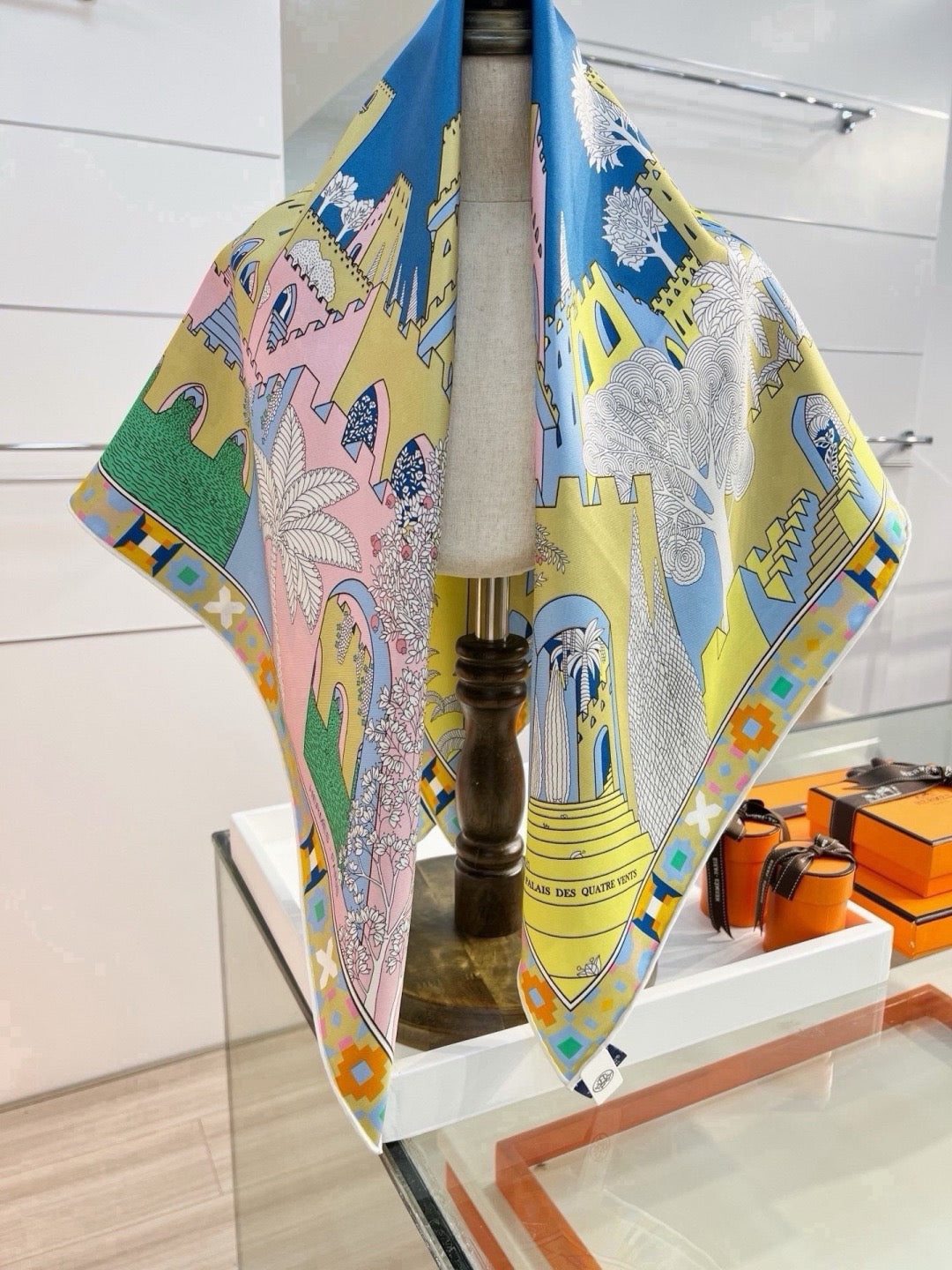 Hermes Style Palace of the Four Winds Double-Sided Silk Scarf - Yellow - Detail Image 4