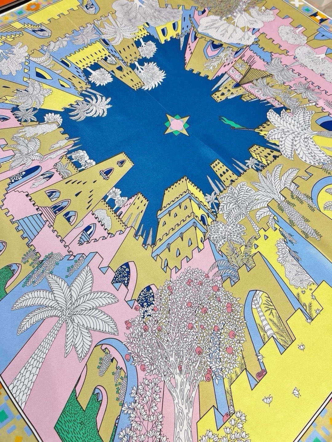 Hermes Style Palace of the Four Winds Double-Sided Silk Scarf - Yellow - Detail Image 5