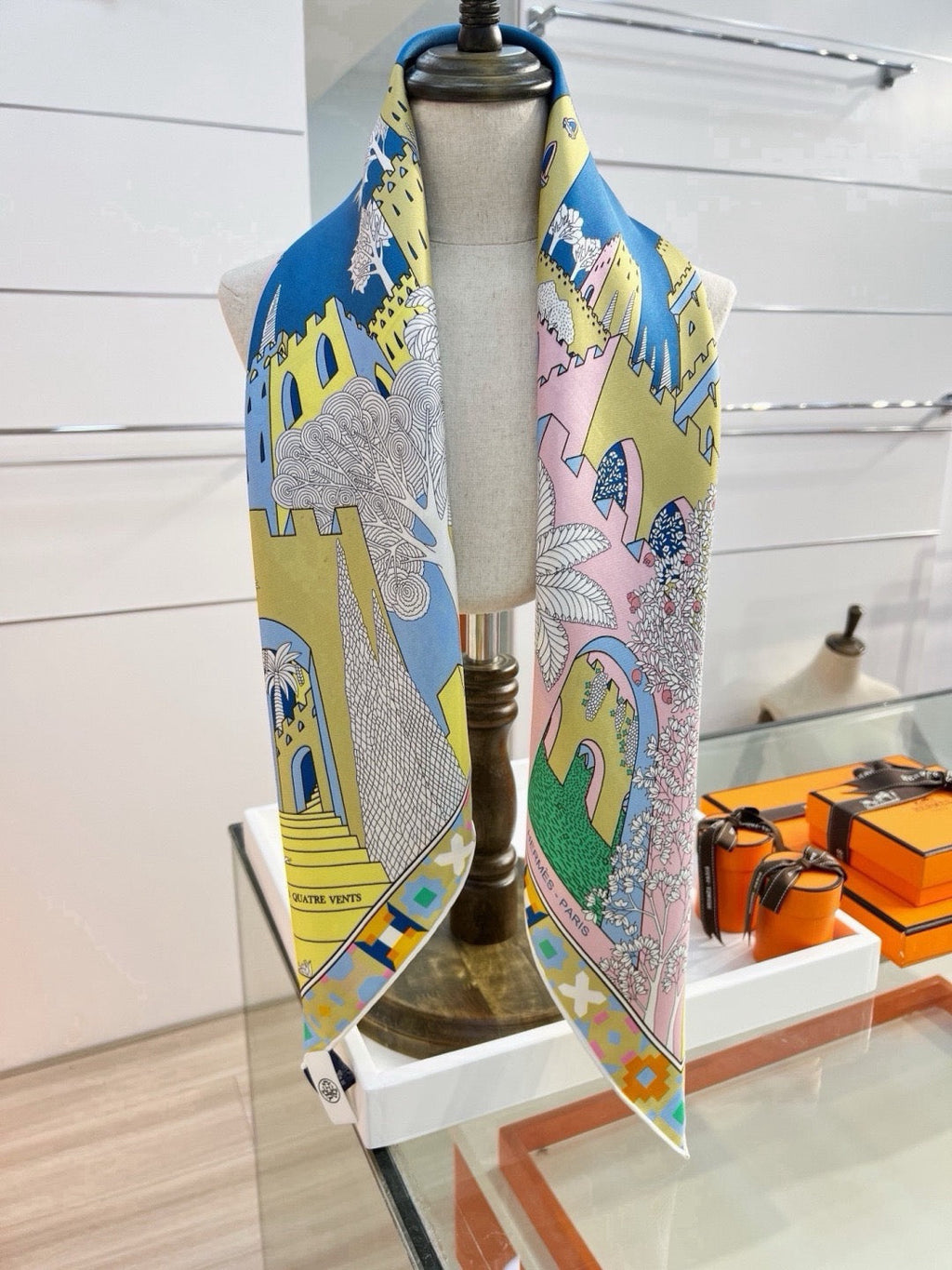 Hermes Style Palace of the Four Winds Double-Sided Silk Scarf - Yellow - Detail Image 6