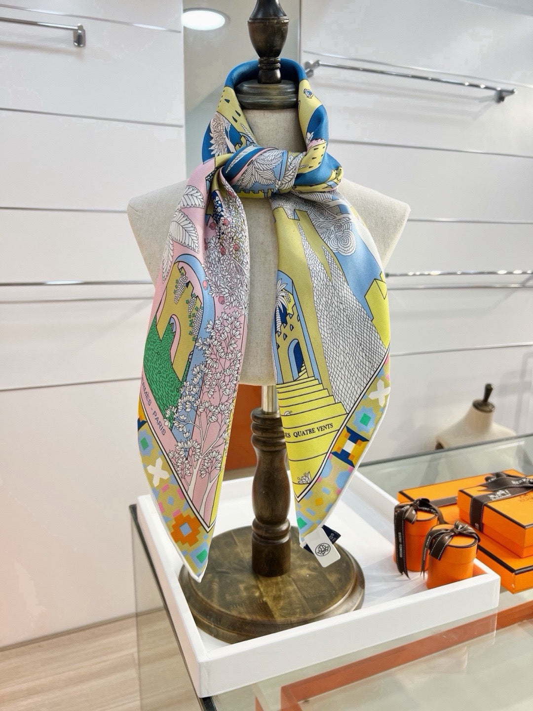 Hermes Style Palace of the Four Winds Double-Sided Silk Scarf - Yellow - Detail Image 8