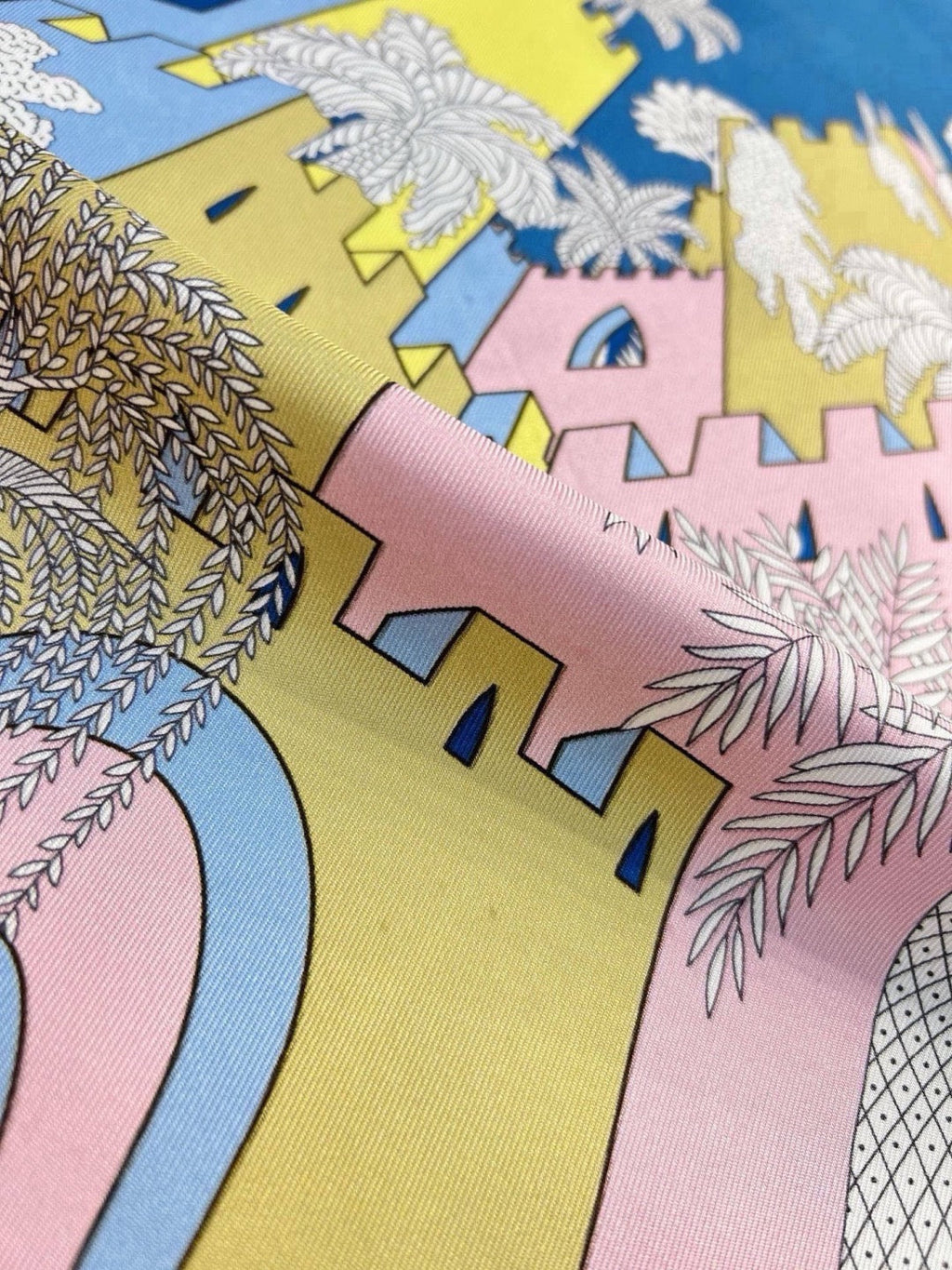 Hermes Style Palace of the Four Winds Double-Sided Silk Scarf - Yellow - Detail Image 9