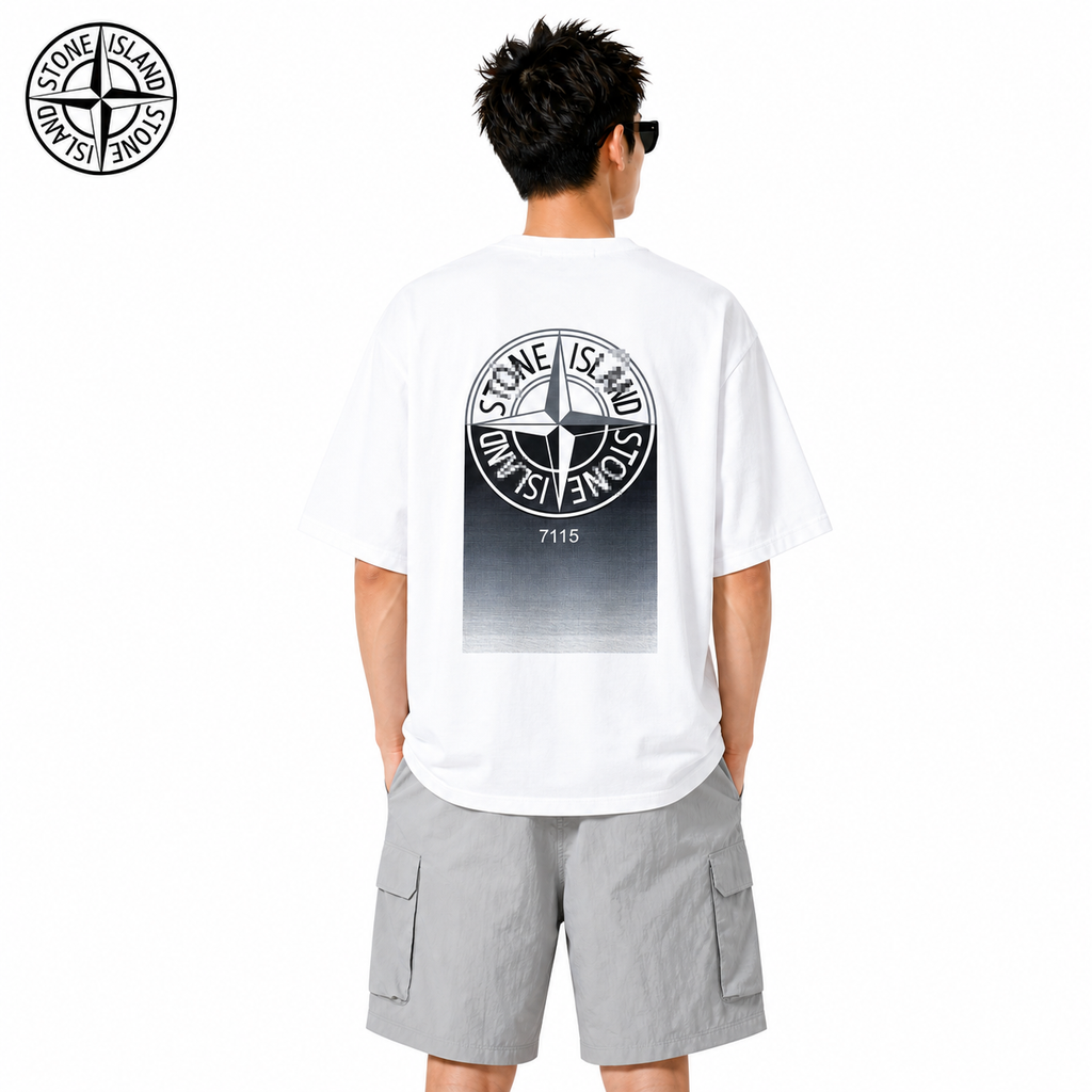 Stone Island 7115 Gradient Compass Back Graphic T-Shirt on male model - back view