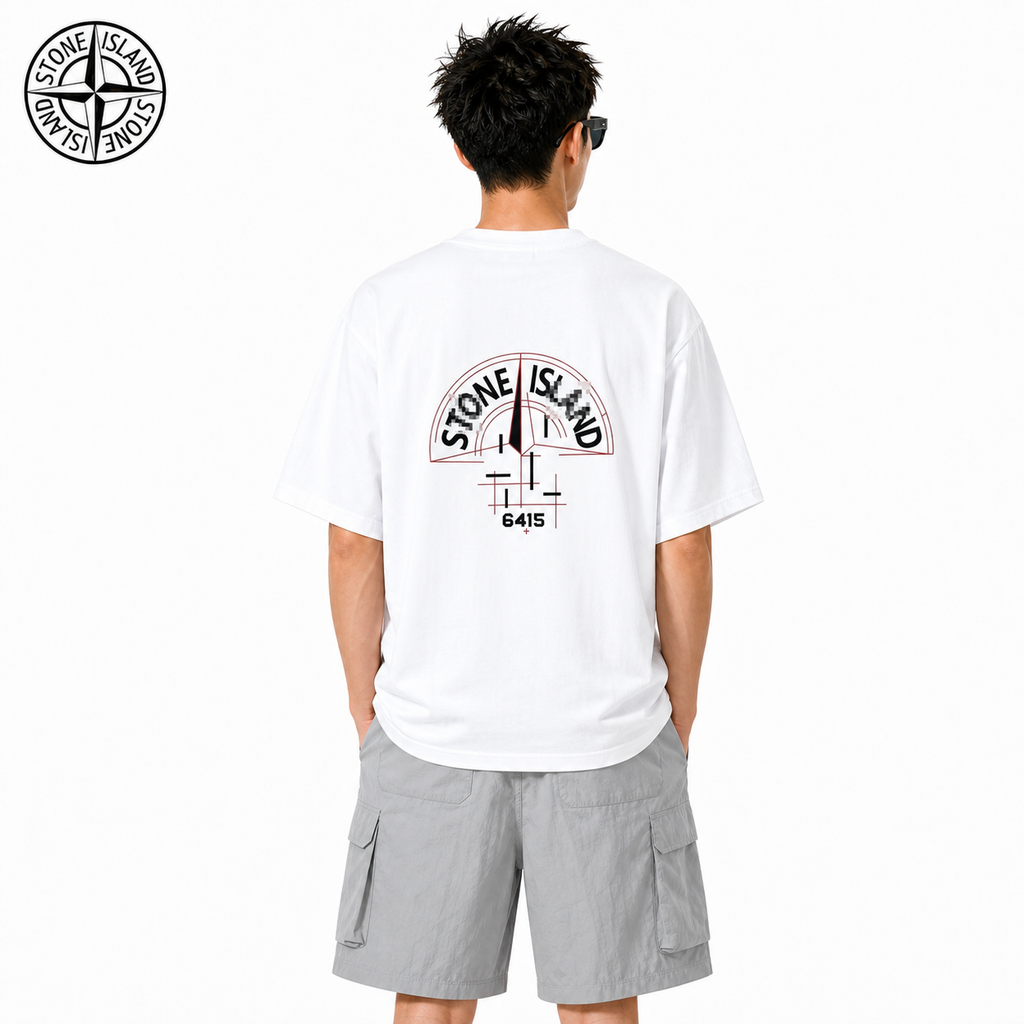 Stone Island 6415 Technical Compass Back Graphic T-Shirt on male model - back view