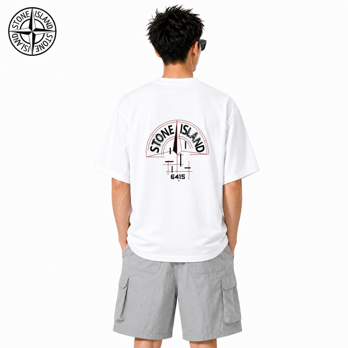 Stone Island 6415 Technical Compass Back Graphic T-Shirt on male model - back view