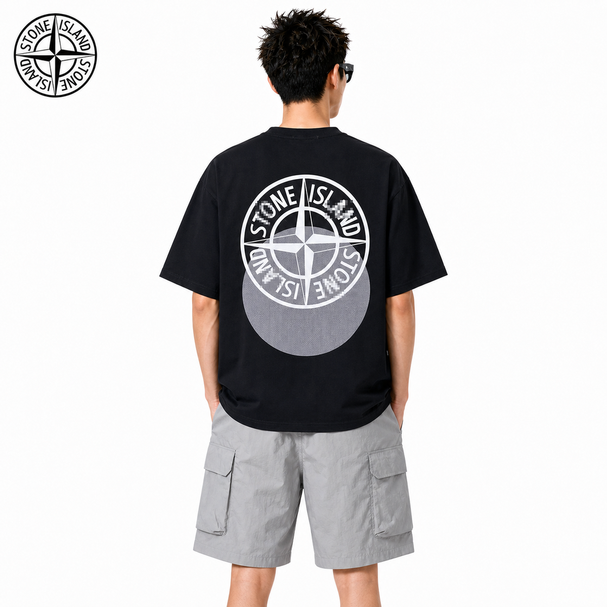 Stone Island Shadow Compass Back Graphic Cotton T-Shirt on male model - back view
