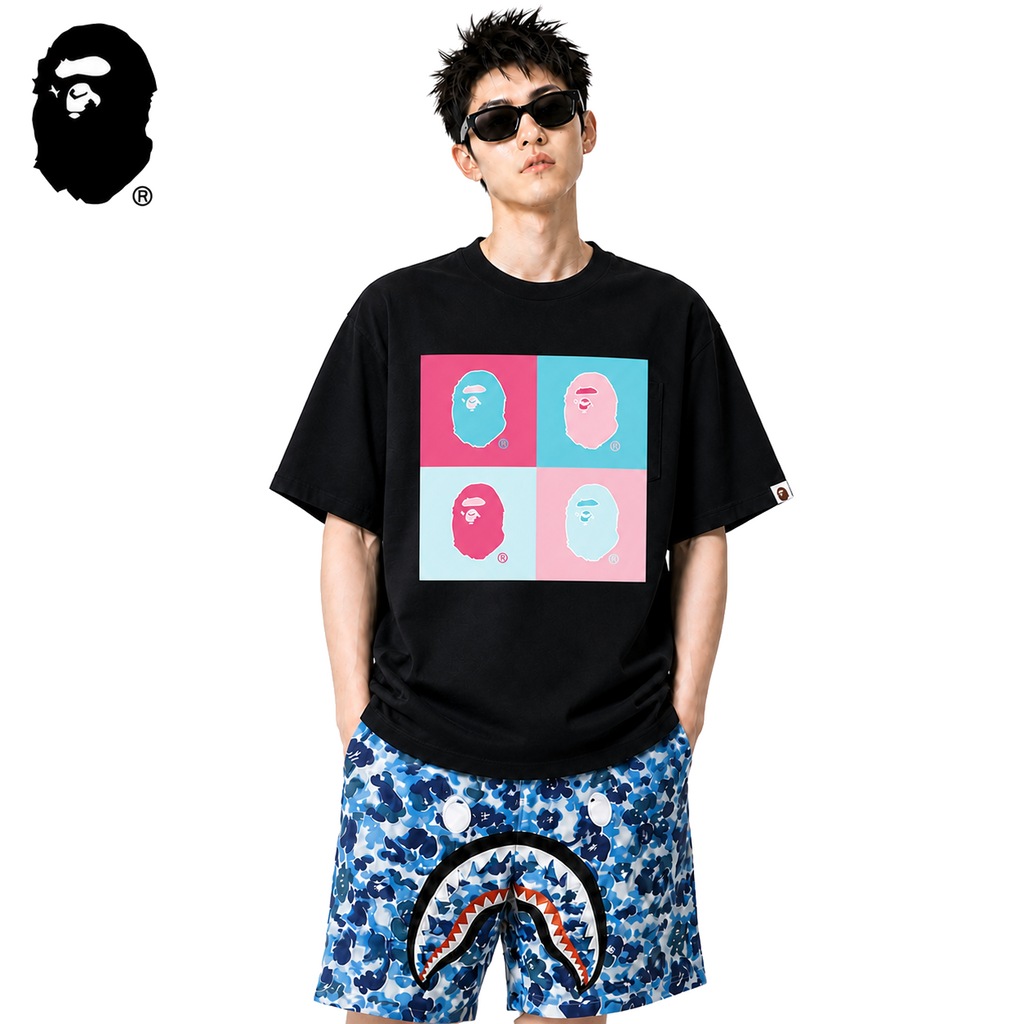 BAPE Miami Anniversary Pop Art Men's T-Shirt - Black - Black streetwear model on pure white background
