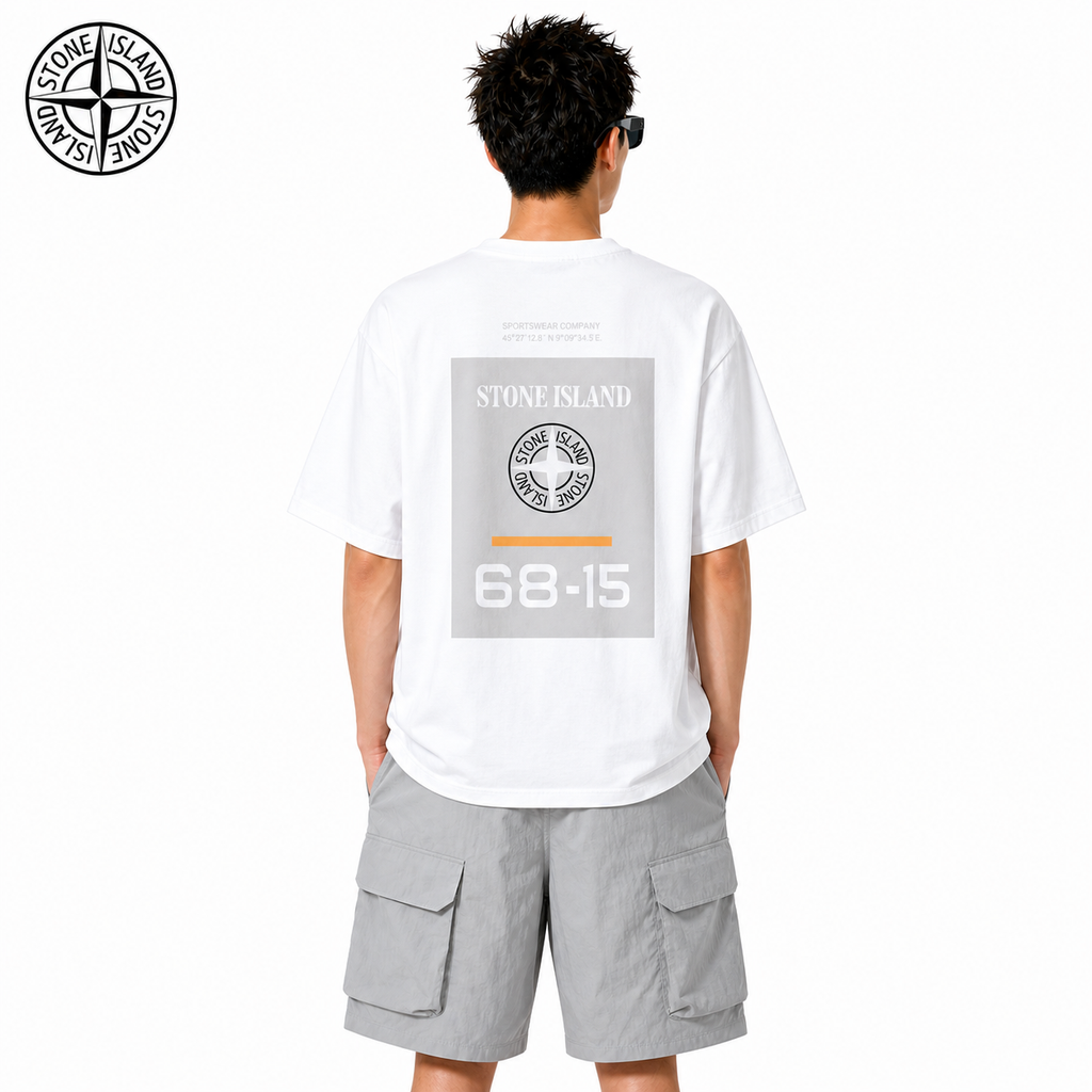 Stone Island 68-15 Label Compass Back Graphic T-Shirt on male model - back view