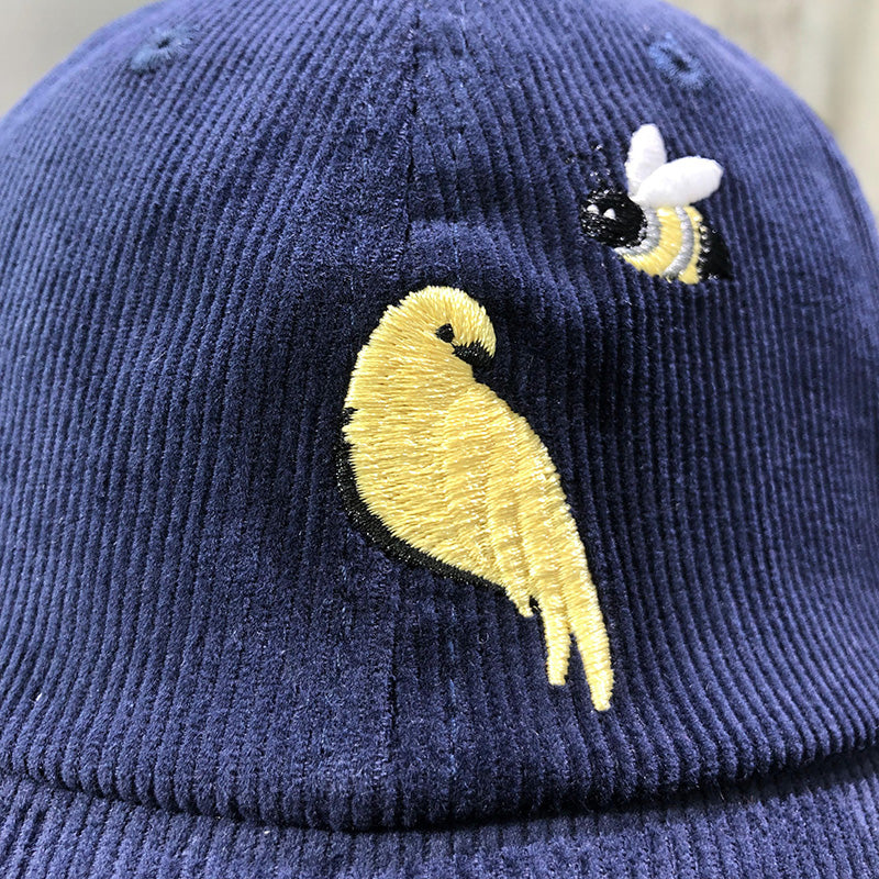 Corduroy Bee and Bird Embroidered Baseball Cap THOM TREND