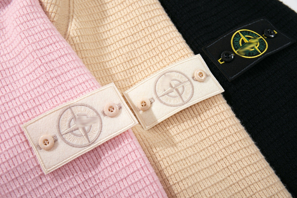 Stone Island Ribbed Mock-Neck Zip Knit Cardigan - Pink product detail view